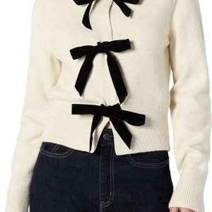 Women's Regular-Fit Long-Sleeve Tie Front Cardigan with Bows