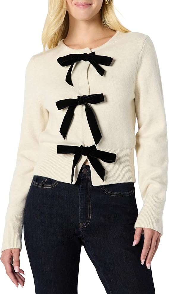 11 Women's Regular-Fit Long-Sleeve Tie Front Cardigan with Bows