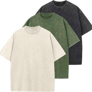 3 pcs Men's Cotton T-Shirts Oversized Unisex Short Sleeves Casual Loose Wash Solid Basic Tee Tops