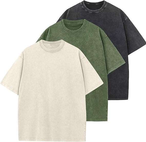 30 3 pcs Men's Cotton T-Shirts Oversized Unisex Short Sleeves Casual Loose Wash Solid Basic Tee Tops
