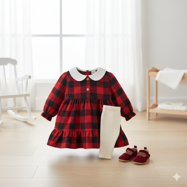 Cute Baby Girl Flannel Dress - Long Sleeve Toddler Dress for Winter