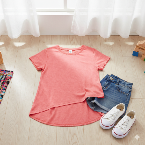 Short Sleeve High Low Tee for Girls - Trendy Asymmetrical Hem